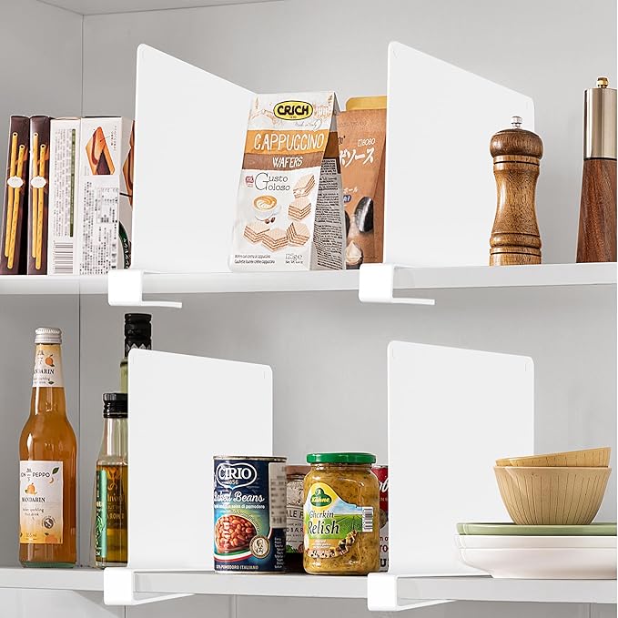 HBlife 6 Pcs White Acrylic Shelf Dividers, Vertical Purse Organizer for Closet Perfect for Sweater, Shirts, Handbags in Bedroom and Kitchen, Closet Separators for Organization Cabinet