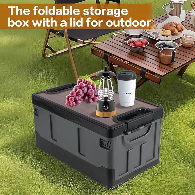 Collapsible Storage Bins with Lids, Portable Foldable Box with 2 Side Doors, Organizing Stackable Storage Cases Large Heavy Duty Utility Crates for Camp Fishing Car RV (Medium-35L)