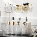 YCIA&DONE Bathroom Organizer Countertop, Makeup Storage, Skincare Cosmetic Tray Shelf, Perfume Holder Rack for Vanity Counter, Large Capacity, Easy to Install, Clean, 2 Tiers, Clear White
