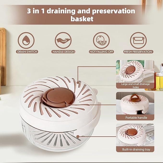 2025 New Upgrade Fruit Washing Bowl with Strainer,3 in 1 Multipurpose Drain Basket with Lid & Ice Box,Foldable Handle Fruit Strainer,1QT(1L)Fruit Washer Perfect for Fridge Storage and Outdoor Picnics