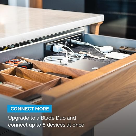 Docking Drawer Blade in-Drawer Outlet, Integrated Safety Shutoff, (2) USB-A & (2) 15 amp AC, Stainless Steel