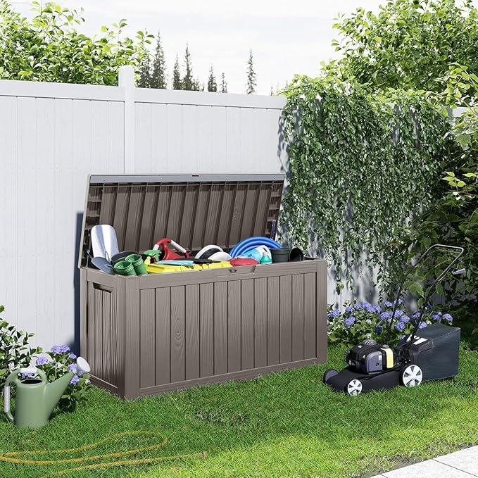 80 Gallon Resin Deck Box, Lockable Outdoor Storage Box for Patio Cushions Storage Furniture,Garden Tools, Pool Supplies, Weatherproof and UV Resistant- Grey (80 Gallon)