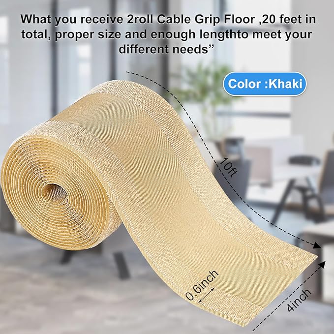 WILLBOND Carpet Cord Cover Cable Protector Floor Cover Cable Protector Management Only for Commercial Office Carpet(9.84 ft,Khaki)