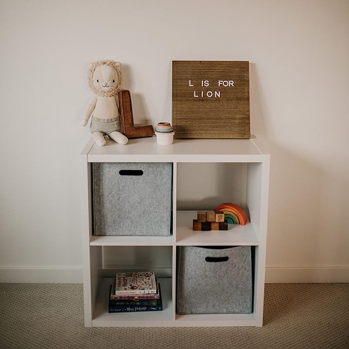 Parker Baby Felt Foldable Storage Cube - 13 Inch Nursery Cubby Bin for Cube Organizer, Closet Organizers and Storage Toy Bin, Rope Baskets Bins for Toy’s Storage - Gray