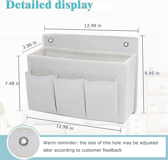 Wall Hanging Organizer Bag/Hanging Baskets with Large Mesh Compartment & 3 Pockets，Over the Door Organizer Space Saving Storage for Bedroom,RV Camper, Closet (White- 1 Pack)