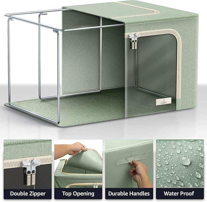 Sorbus Storage Bins with Metal Frame - Stackable & Foldable Clothes Organizer Bags - Oxford Fabric Storage Containers with Large Clear Window & Carry Handles Organization for Bedding Linen & Clothing