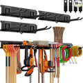 Garage Organzier Wall Mount, 48 Inch Garden Tool Organizer, 16PCS Heavy Duty Garage Storage Organization, Adjustable Tool Storage Rack Hooks, Yard Shed Tool Organizer Hold Max 450 lbs