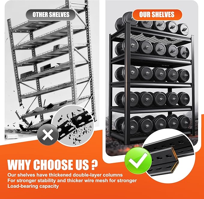 72" H Heavy Duty Garage Shelving 5-Tier Storage Shelves, Adjustable Metal Shelving Unit, Utility Garage Organizer Shelf for Basement, Pantry, Warehouse, Supermarket, 59" W x 19.7" D x 72" H