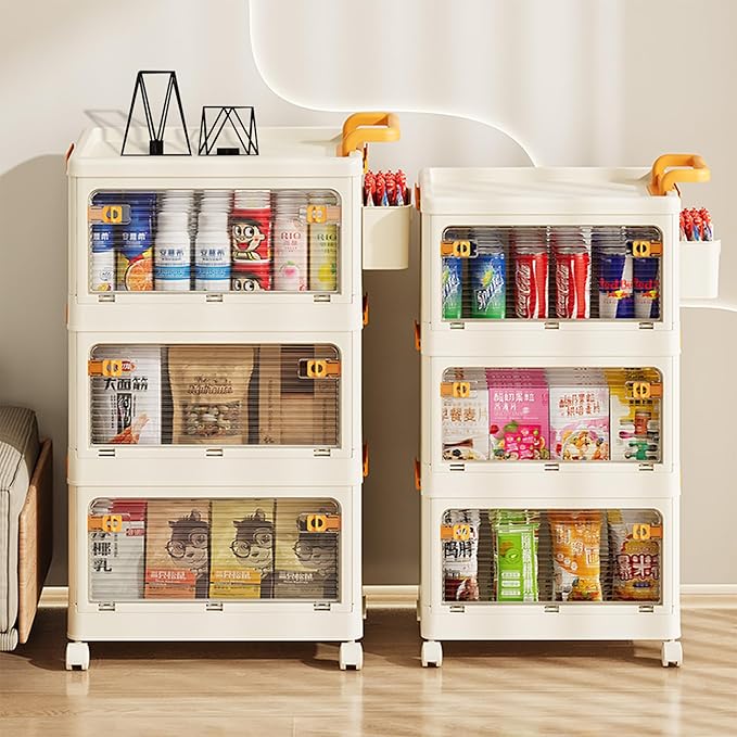 58 QT Stackable Storage Bins with Lids, Rolling Storage Cart with Clear Doors, 5 Tier Storage Utility Cart Drawer, Foldable Storage Cabinet Containers for Home, Office, Kitchen, Bedroom, White