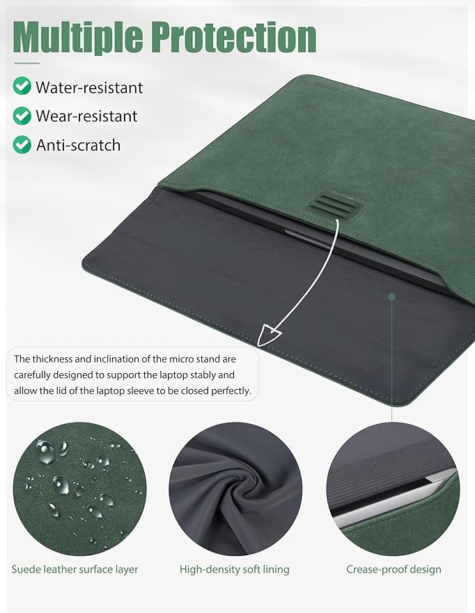 HYZUO 15 Inch Laptop Sleeve with Adjustable Stand Feature for MacBook Air 15 M4 A3241 M3 A3114 M2 A2941 2025-2023, MacBook Pro 15, 15" Surface Laptop 7/6/5/4, with Carrying Pouch, Midnight Green