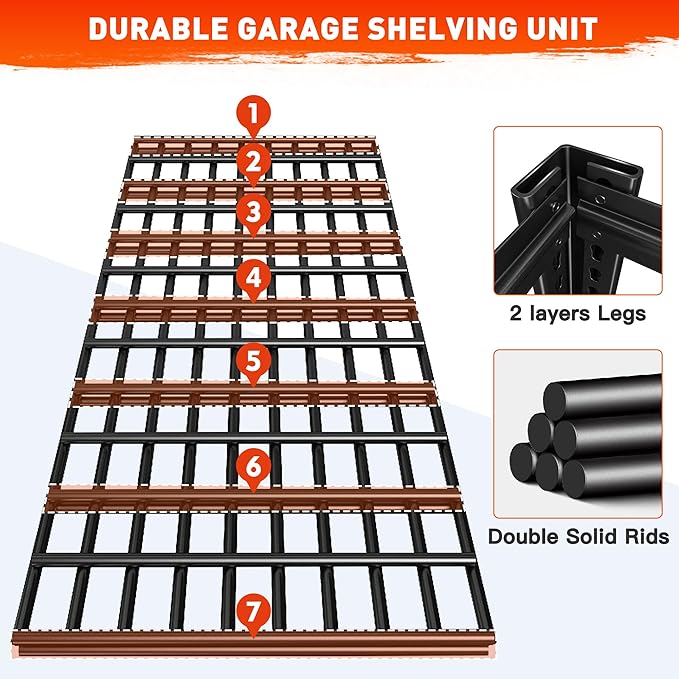 REIBII 48.2''W Garage Shelving Heavy Duty Metal Shelving 3000LBS Storage Shelves Adjustable Metal Shelves Industrial 5 Tier Garage Shelf for Basement Pantry Warehouse Supermarket, 4 Pack