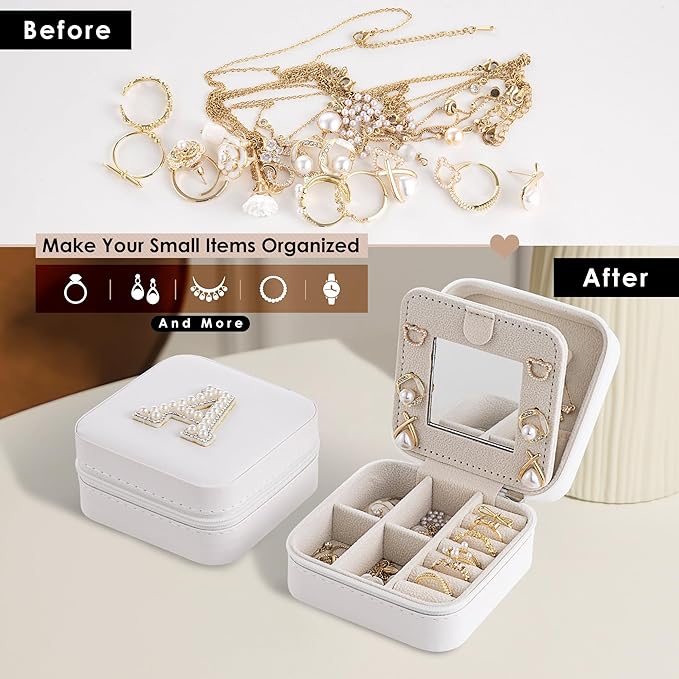 Birthday Gifts for Women, Initial Jewelry Box and Case for Travel, Perfect for Wife, Girlfriend, or Graduation Gift