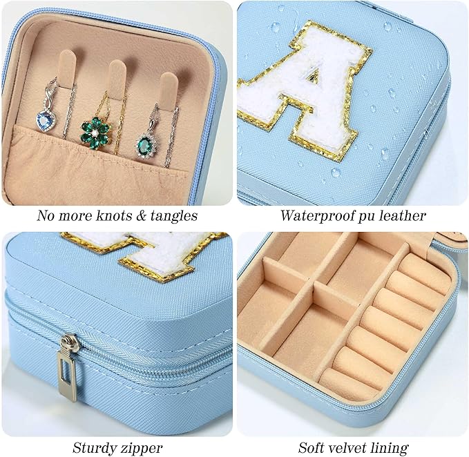 Parima Christmas Stocking Stuffers Gifts for Grandkids - Travel Jewelry Case for Girls' Jewelry Box | Unique Christmas Gifts for Teenage Girls Women Friends - Personalized Letter J, Sky Blue