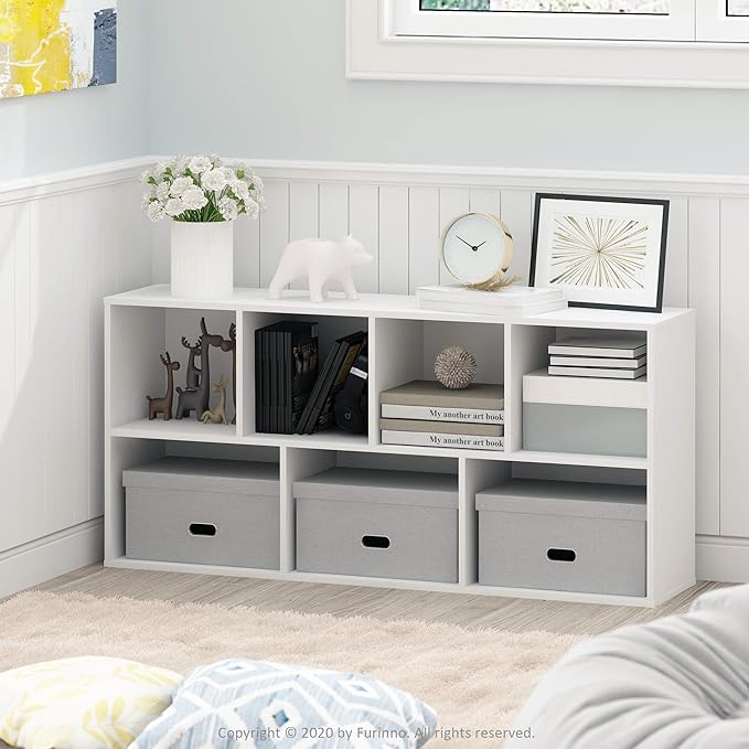 Furinno LUDER Book Shelf, 7-Cube Bookshelf, Bookcase, 9.4 x 19.5 x 41.7, for Living Room, Bedroom, Home Office, White