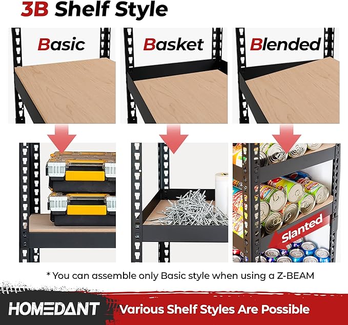 HOMEDANT 5-Tier Laminated Boltless Heavy Duty Metal Shelving Unit Adjustable Garage Storage Utility Rack Shelves Organization Multipurpose Shelf Warehouse Industrial (10, (L) 39.8" W, Black)