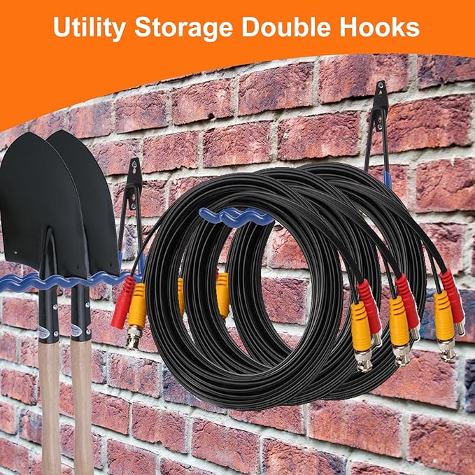 Wall Mounted Garage Hooks Tool Organizer, 14 Inch Garage Storage Hook Heavy Duty Utility Wall Hangers Blue for Ladders, Hose, Garden Tools, Set of 4