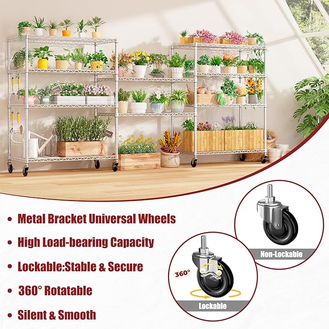 PrimeZone 5 Tier 48" Wx24''Dx81''H Wire Shelving with Wheels 3000lbs NSF Certified Storage Shelves Heavy Duty Metal Shelf Adjustable Rolling Rack Commercial Garage Restaurant Warehouse Chrome 2Pack