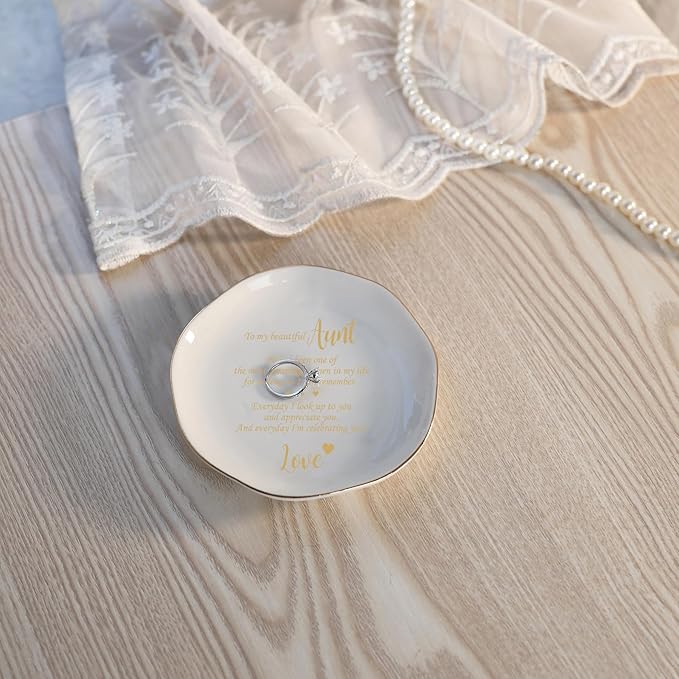 HOME SMILE Christmas Mothers Day Birthday Gifts for Aunt from Newphew or Niece-Ceramic Ring Dish Jewelry Tray-Everyday I look Up to you and appreciate to you