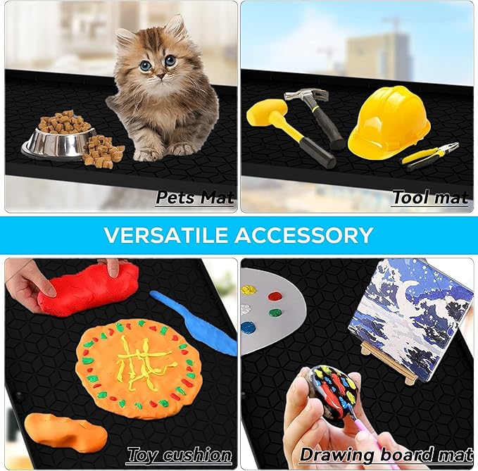 Under Sink Mat for Kitchen, Silicone Waterproof Liner, Flexible Organizer Tray with Drain Hole, 3.3 Gallons Capacity, Easy to Clean (Black, 34x22)