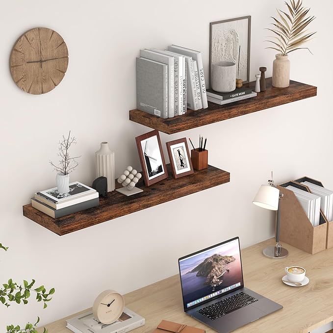 36x9.3 Floating Shelves for Wall, Wood Floating Shelf 36 Inch Long, Large Deep Wall Shelves for Home Decor & Storage, Rustic Deep Shelf for Living Room, Bedroom, Kitchen, Rustic Brown Color