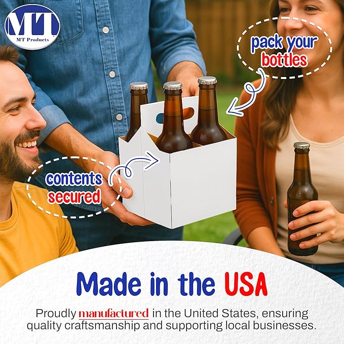 MT Products White 4 Bottle Holder 12 oz. - Corrugated Bottle Carrier for Transport (Pack of 10) - Made in USA