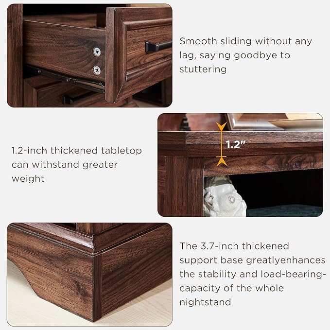 ACCOHOHO 18" Farmhouse Nightstand Set of 2 with Charging Station,End Table with 2 Drawers Storage,Side Table,Bedside Cabinet for Bedroom,Living Room, Brown