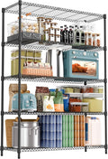 5 Tiers Shelf 1750 lbs Steel Storage Shelving Utility Shelving Unit Steel Organizer Wire Rack for Home,Kitchen,Office,Garage Black 17.7" D x 47.2" W x 76.8" H