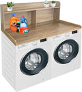 Royxen 2-Tier Washer Dryer Countertop,19.5"H Wood Washer and Dryer Topper with Shelf,Laundry Countertop Over Washer and Dryer, Universal Fit for Laundry Room Organization (White Oak, 54"W X 27.5"D)