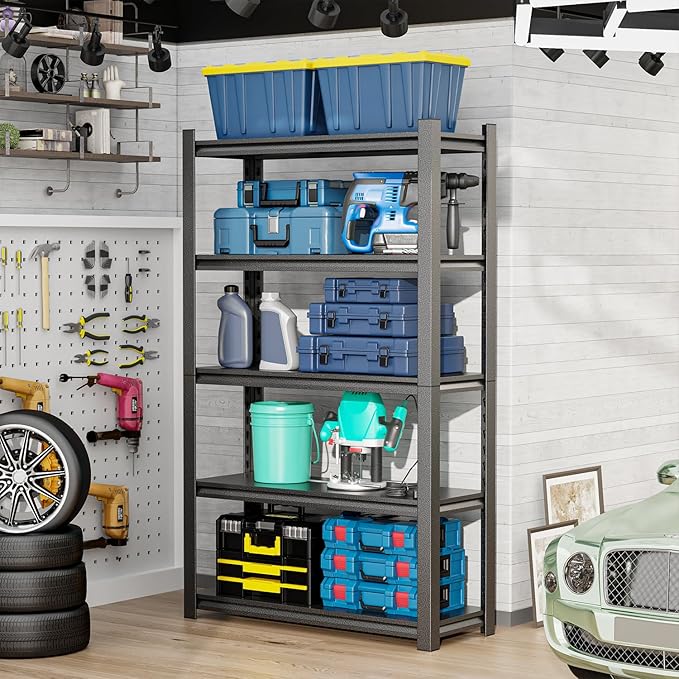 24" W Garage Shelving,5-Tier Heavy Duty Shelving Unit,3000LBS Adjustable Metal Storage Shelves,Storage Rack Units for Industrie,Shed,Warehouse,Basement,Black,24" W x 16" D x 63" H