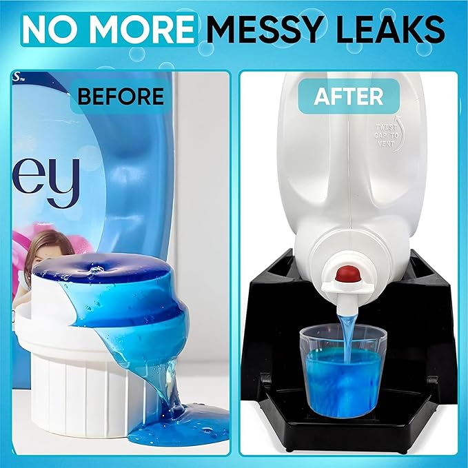 TidyFriend 2 Pack Laundry Detergent Dispenser with Tray, Laundry Soap Dispenser with Non-Slip Rubber Feet for Washing Room Organization, Easy Pour (Black)