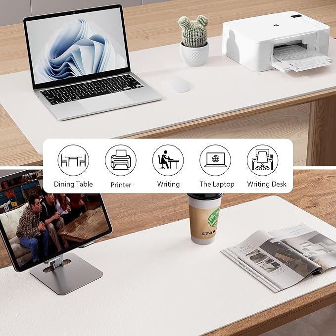 Aothia Leather Desk Pad Protector, Mouse Pad,Office Desk Mat, Non-Slip PU Leather Desk Blotter, Laptop Desk Pad, Waterproof Desk Writing Pad for Office and Home (48"x17", Off-White)