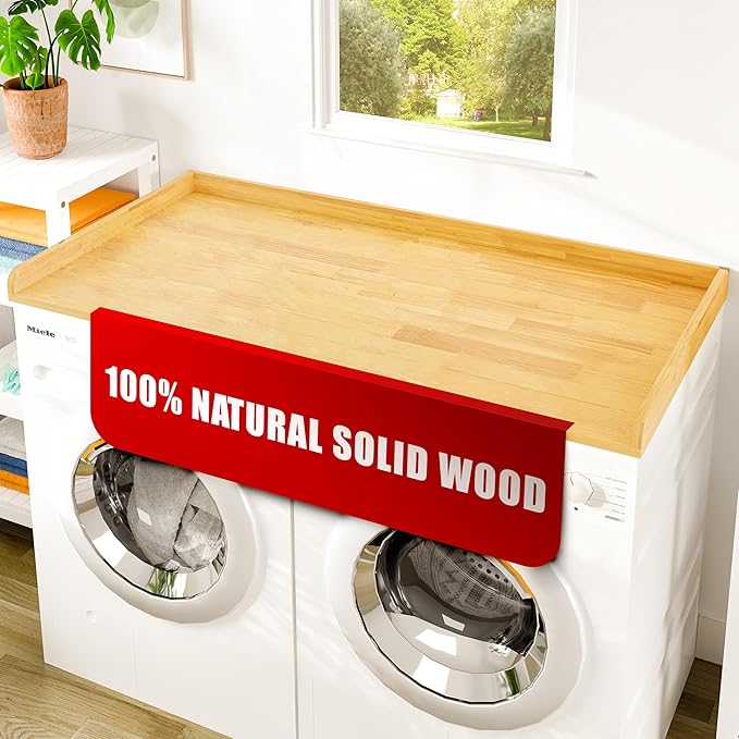 Avana (100% Natural Solid Wood Washer Dryer Countertop – Oak Pine Laundry Countertop with Raised Edges, 54” x 27.5” Counter Top for Washer and Dryer, Laundry Room Organizer & Tabletop