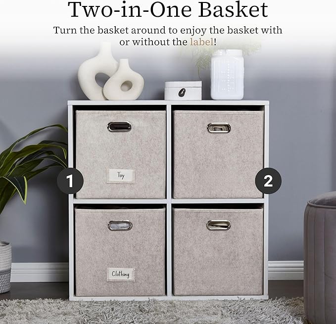DECOMOMO Felt Storage Bins, 11 inch Cube Storage Bin with Labels for Shelves Kallax (Cube 11" / 6pcs, Beige)