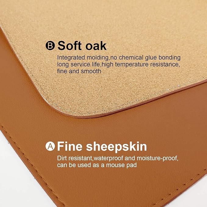 DAWNTREES Dual Sided Desk Mat,Leather Desk Pad,Brown Cork Desk Mat Protector,with PU Leather Valet Tray Organizer,Large Mouse Pad,Desk Writing Pad for Office and Home(31.5"x15.8")
