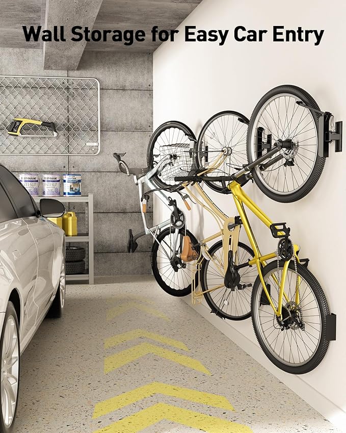 Alphamount AM Swivel Bike Wall Mount, Metal Wall Bike Rack with Durable Sleeves, Space-Saving Vertical Bike Rack with 180° Swivel for Home and Garage, Bike Wall Mount Up to 66 lbs, 4-Pack