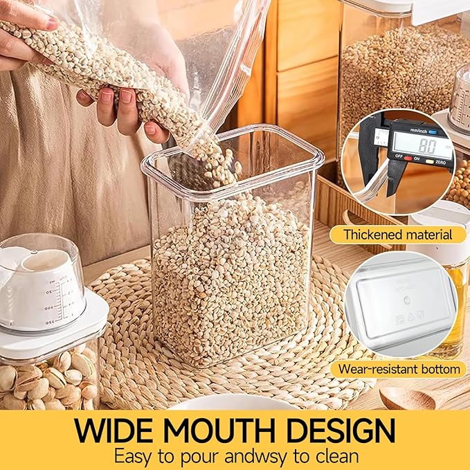 Storage Cereal Organizers Containers Sets,Food Grade BPA free PET Material Reusable，Airtight food storage containers with lids， kitchen organizers and storage Total(2 pcs 2300ml 2 pcs 1100ml)