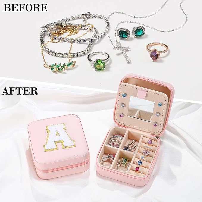 Parima Christmas Stocking Stuffers Gifts for Grandkids, Christmas Travel Gifts for Women | Graduation Travel Essentials Small Jewelry Box | Travel Jewelry Case-Pink