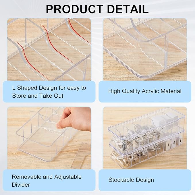 Tatuo 2 Pcs Cable Organizer Box with Wire Ties, Plastic Cord Storage Box with Lid, Electronics Organizer for Home Office Desk Organizers and Accessories (Clear)