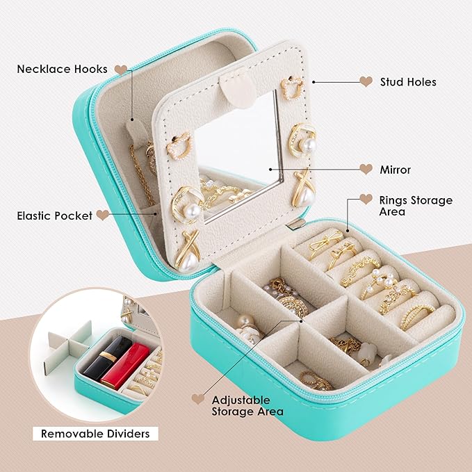 Initial Jewelry Box, Travel Jewelry Case, Blue, Modern, Mother's Day Gift for Women