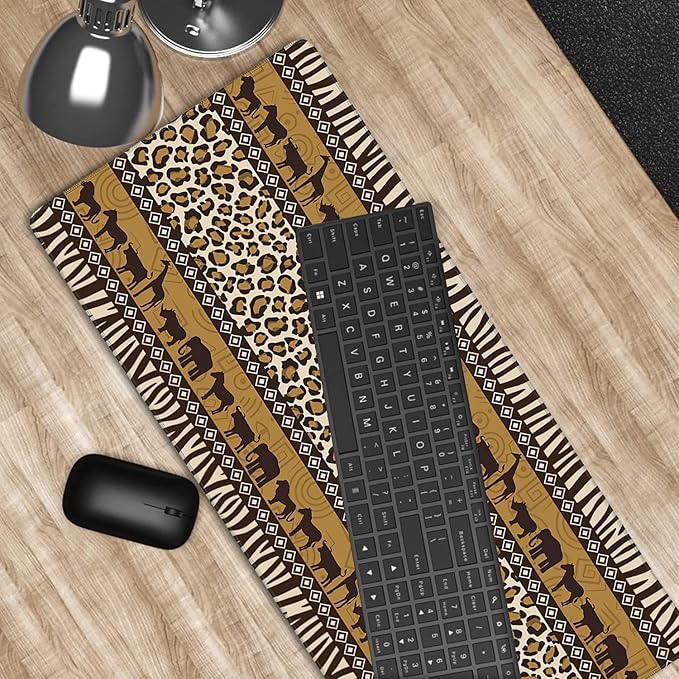 African Style Gaming Mouse Pad XXL Large Desk Mouse Pad Keyboard Mat with Stitched Edges Waterproof Non-Slip Desk Mat for Laptop,Keyboard,Computer 35.4 * 15.7 Inch