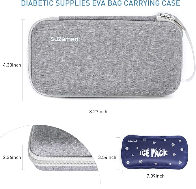 Insulin Cooler Travel Case,EVA Insulation Travel Medicine Kit with 2 Ice Packs for Diabetes Care,Insulin Pen and Other Diabetic Supplies (Grey)