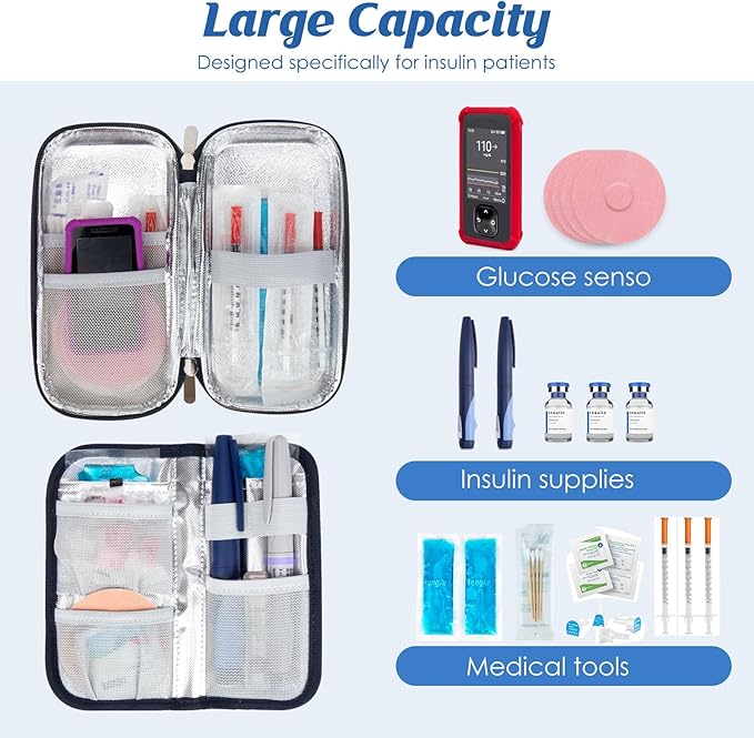 YOUSHARES Insulin Cooler Travel Case - Diabetic Insulated Organizer Portable Cooling Bag for Medication Cooling Insulation, Insulin Pen Case with 2 TSA Approved Cooler Ice Pack