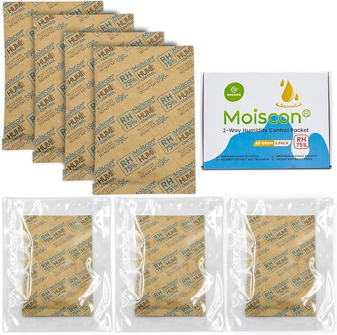 75% Two-Way Humidity Control Packs - 60 Gram - 90 Pack - Moisture Control Packets Individually Wrapped for Storing 1 lb, Humidifier Packs for Storage Containers Hydration Packets