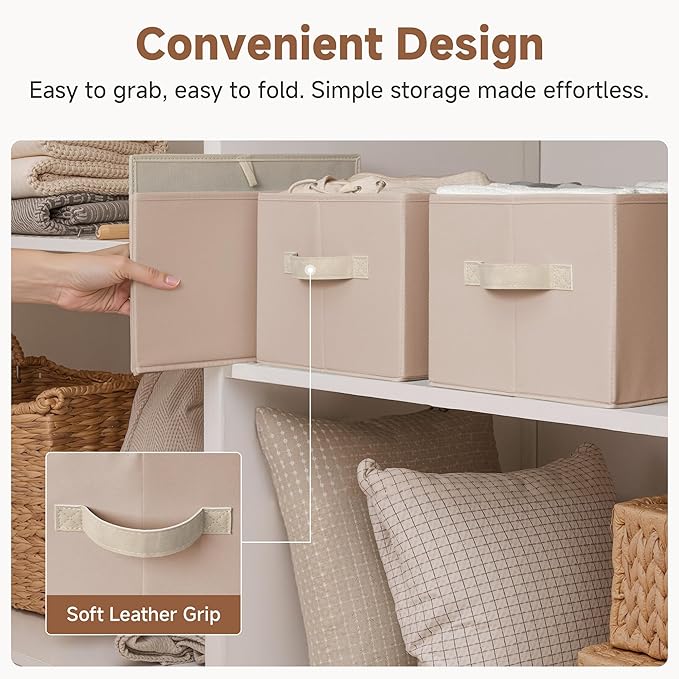StorageWorks Storage Baskets for Shelves, Foldable Fabric Closet Storage Bins with Handles, Fabric Storage Bins Clothes Organizer, Light Brown, 3-Pack, Large