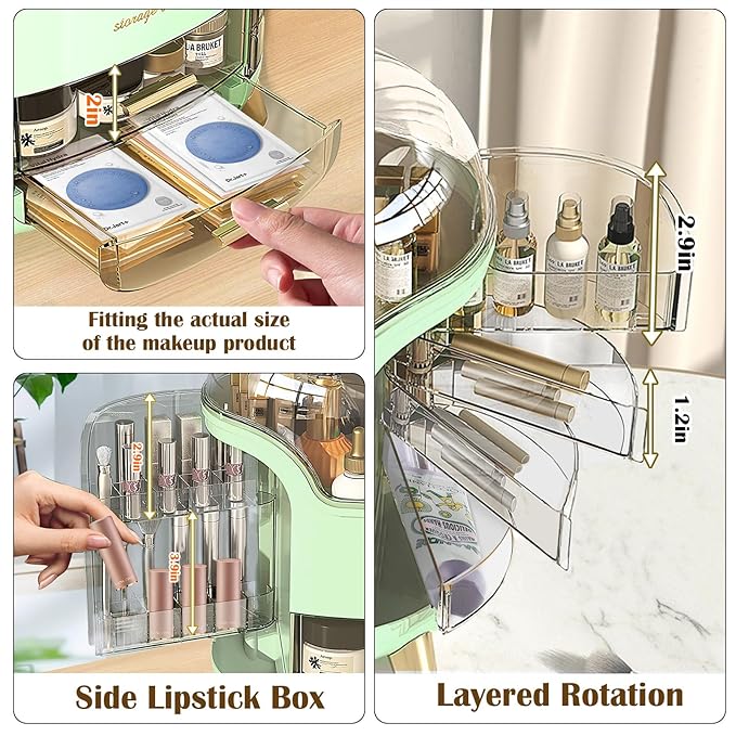 Makeup Organizer & Skincare Organizers, Cosmetic Organizer Box for Countertop with Lid & Drawers, Make Up Storage Organizer with Waterproof & Dustproof Cover, Birthday Gifts for Vanity Women Girls