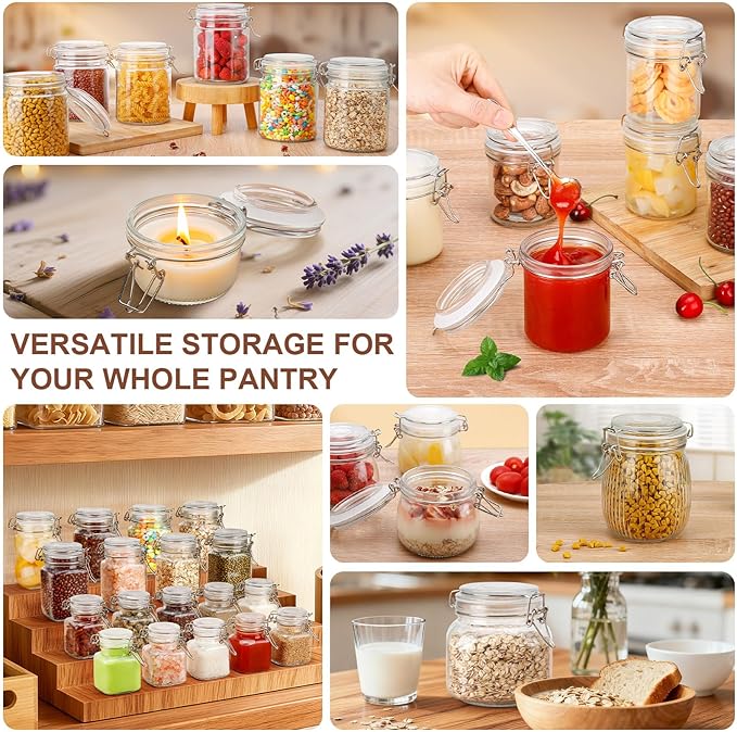 12 Pack Spice Jars, 8 oz Glass Containers with Airtight Lids, Small Herb Jars with Labels for Kitchen Storage