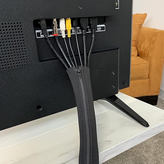 Zipper Cable Sleeve by Wrap-It Storage - 36" x 4" (2-Pack) Black - Cord Organizer and Cable Protector for Desk, Computer, TV Cord Management to Hide and Cover Wire and Extension Cables