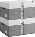 Reinforced LARGE Blanket Storage Baskets with Lids, 2 Packs Stackable Comforter Storage Bag with Clear Window & Handles, Clothes Organizer for Closet,King/Queen Comforters Quilt Duvet