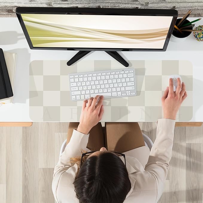 Non-Slip Desk mat, Leather Desk mat, Waterproof PU Leather Desk pad Protector, Large Mouse pad, Easy Clean Laptop Desk Writing Mat for Work/Home/Decor(31.5"x12", White Grey)