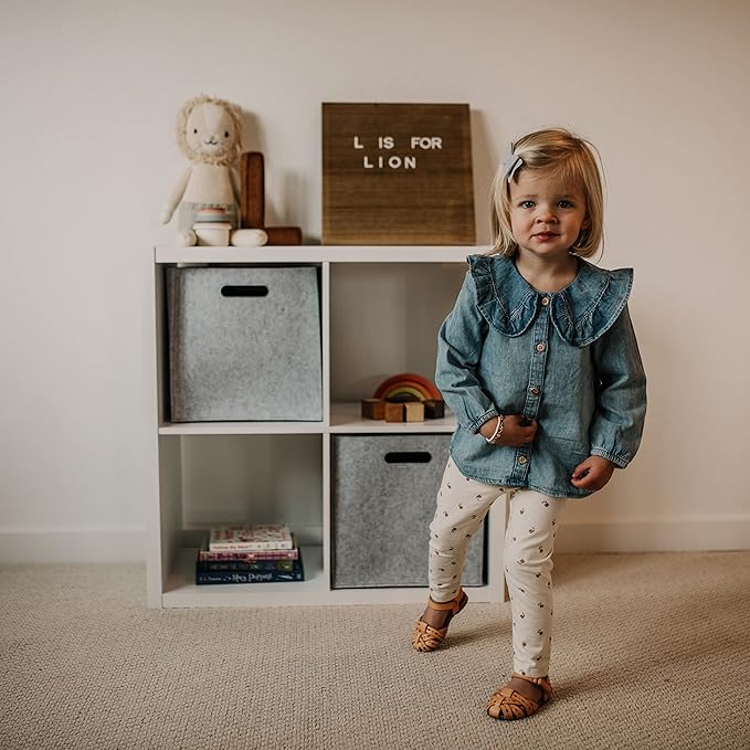 Parker Baby Felt Foldable Storage Cube - 11 Inch Nursery Cubby Bin for Cube Organizer, Closet Organizers and Storage Toy Bin, Rope Baskets Bins for Toy’s Storage - Gray
